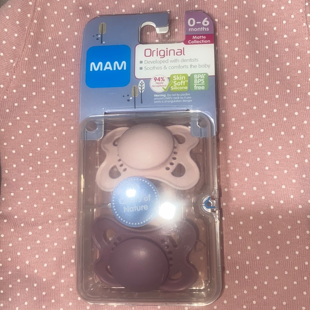 0-6 Months MAM matte pacifiers.